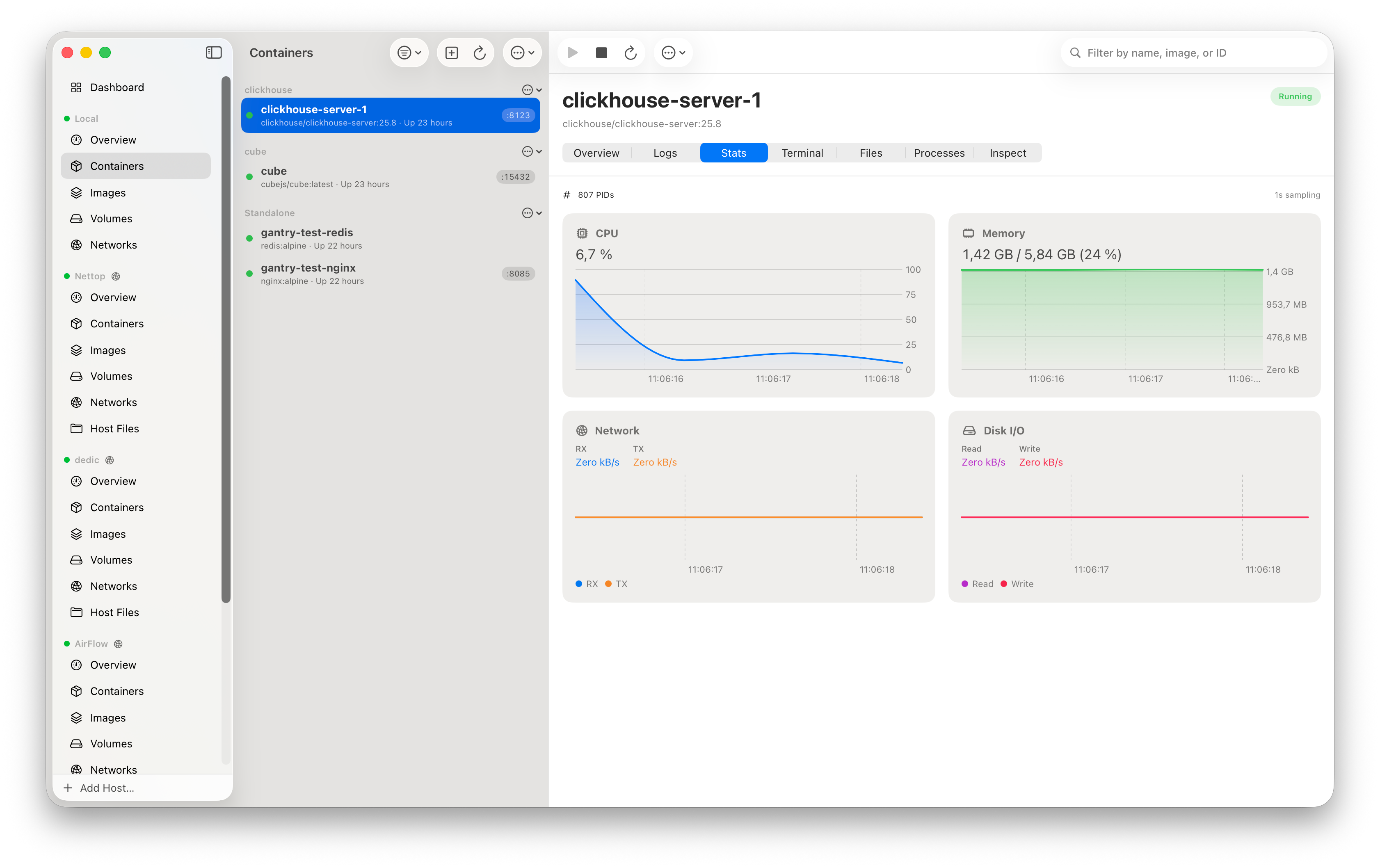 Live container stats with charts